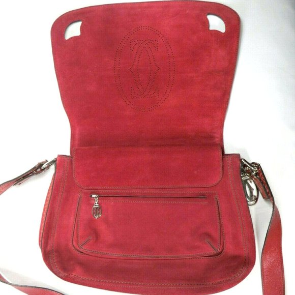 Cartier Marcello Oxblood Suede Snakeskin Python Saddle Shoulder Bag Messenger - Picture 6 of 12